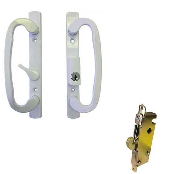 Sliding Glass Patio Door Handle Set with Mortise Lock, White, Keyed, 3-15/16 Screw Holes by TechnologyLK