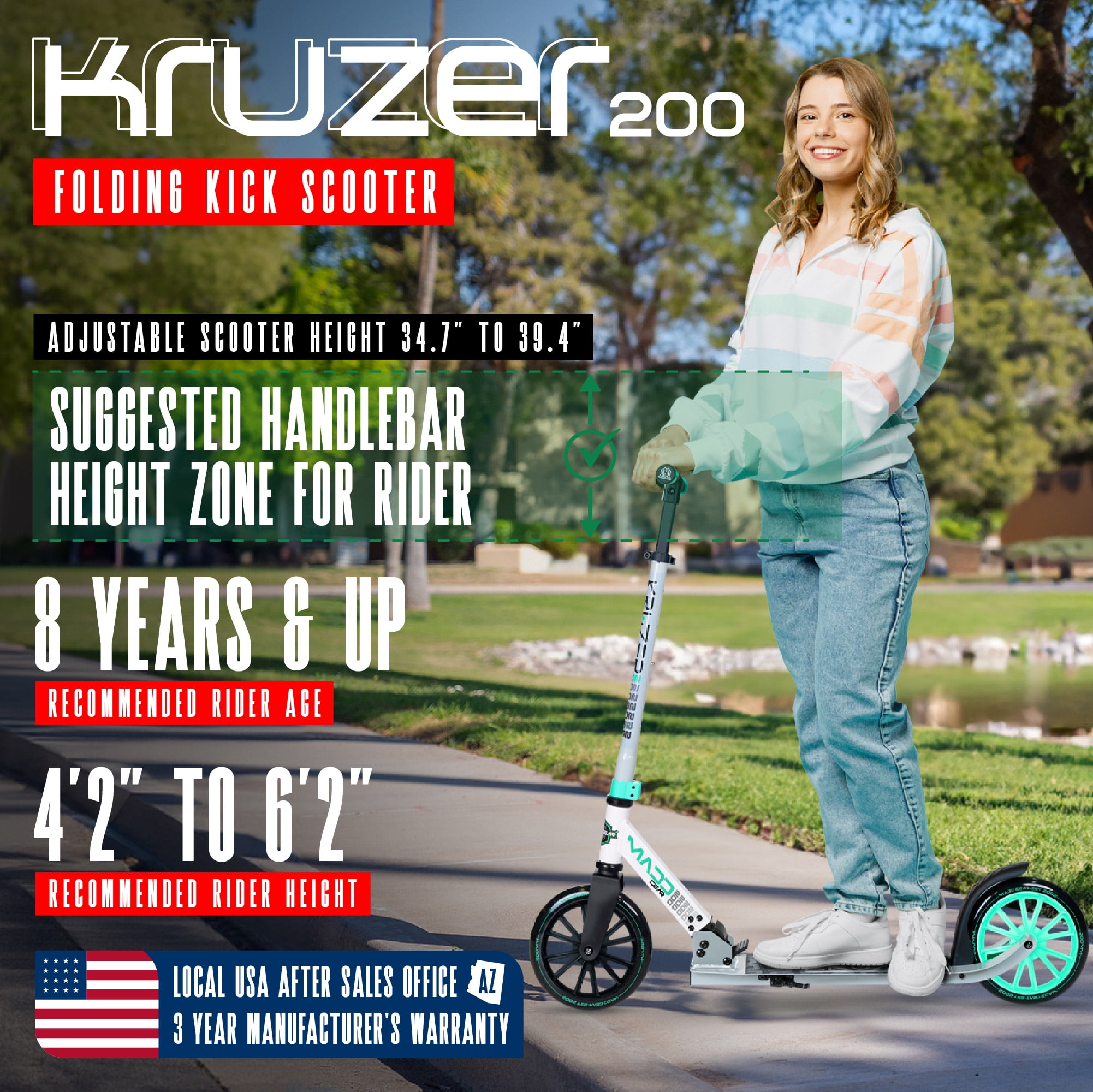 Madd Gear Kruzer 200mm Commuter Scooter, Easy Folding, Teens & Adults Max Weight 220LBS