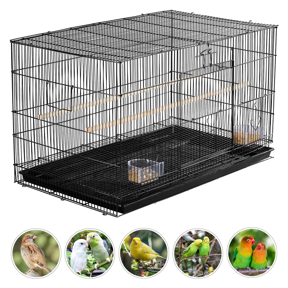 Easyfashion 47" Bird Cage with Slide-Out Tray, Black