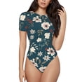 thumbnail image 2 of Goofa Vintage Floral Printed Women Rash Guard Short Sleeve,Tummy control Swimsuit Surfing Swimsuit Bathing Suit One Piece Swimsuit UPF 50-Medium, 2 of 9