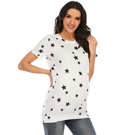 

asdoklhq Maternity Clothes for Women Clearance Women Short-sleeve PrintingTop Maternity T-shirt Plus Size Maternity Wear