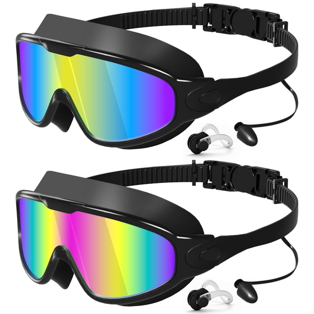 Gafas de Natación para Adultos, Paquete de 2 Gafas de Natación, Vista Amplia de 180° Antiempañantes y UV sin Fugas para Hombre, Mujeres y Jóvenes