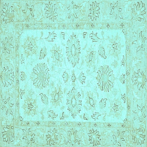 Ahgly Company Indoor Square Oriental Light Blue Traditional Area Rugs, 6' Square