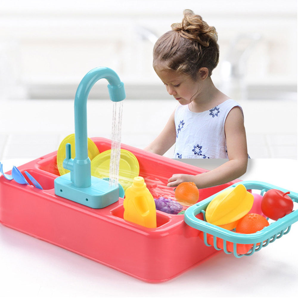 Kids Play Sink Toy Pretend Kitchen House Girl Boy Dishwasher Running Water 