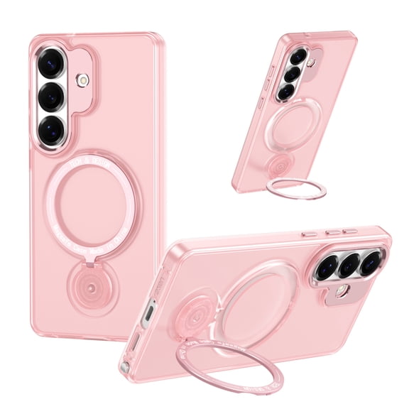 Slim Case for Samsung Galaxy S22 Plus, Semi-Translucent Back Mangetic Cover Compatible with Magsafe Shockproof Rotating Kicskstand Case for Women Men, Pink