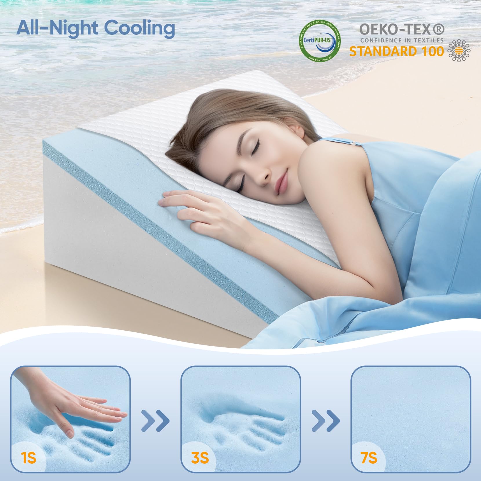 12inch Wedge Pillow For Sleep  Bed Acid Reflux Neck Memory Foam Top Removable Washable Cover Incline Improved