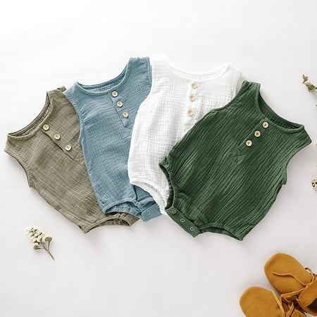 

MyBeauty Romper Skin-friendly Sleeveless/Pantless Cotton Newborn Onesies Unisex Jumpers for Home Light Khaki 12-18M