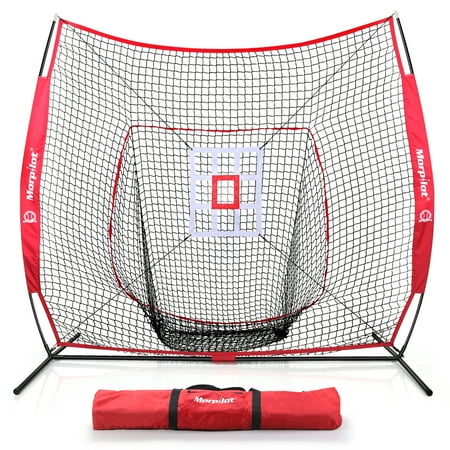 Pitching Target Net Morpilot 6pc Baseball/Softball Bundle | 7x7 Hitting Net | Strike Zone Target | Carry Bag | Practice Batting, Pitching, Catching | Backstop Screen Equipment Training Aids ()