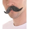 thumbnail image 2 of HPO | Adult Men's Gray Color Fake Mustache | Imperial Human Hair Cosplay Accessory, 2 of 5