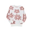 thumbnail image 2 of Women's White Textured Flower Drop Shoulder Loose Sweater, 2 of 12