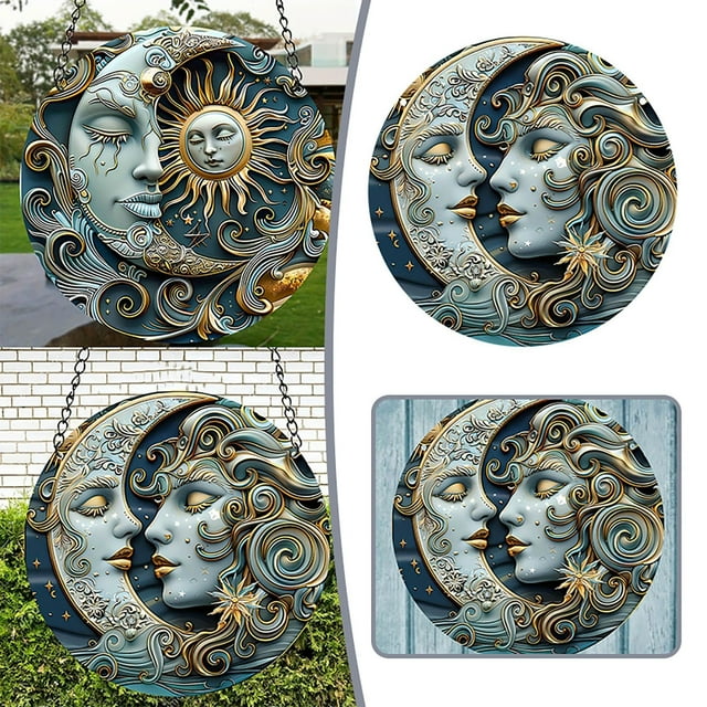 Sun and Moon Acrylic Wall Hanging - Art Pendant, Bedroom/Porch Decor, Easy to Install, Modern Design
