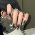 thumbnail image 6 of Artificial Nails Long Press On Nails Black Gradient False Nails with Star, 6 of 9