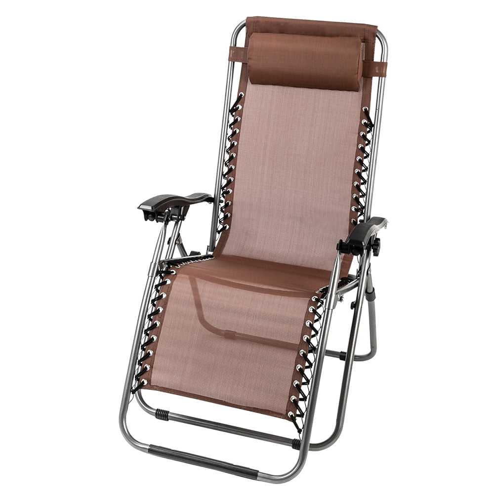 Kepooman 2Pcs Zero Gravity Chair Lounge Chair Table Set, Portable Folding Chairs for Sun Bath, Lawn & Patio Chair, Folding Beach Chair with Detachable Cup Holder, Brown