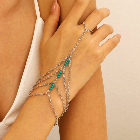 Zhuge Dainty Alloy Minimalist Hand Chain, Single Piece Elegant Finger-Ring Bracelet with Layered Design for Everyday Wear,D31