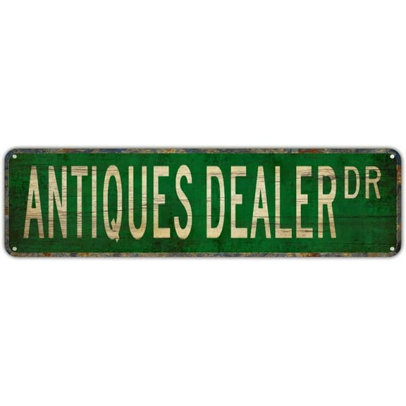 Metal Sign ANTIQUES DEALER DR Vintage Tin Signs Plaque for Bedroom Kitchen Garden Wall Bar Club Coffee Hanging Sign Home Decor 4"x16"