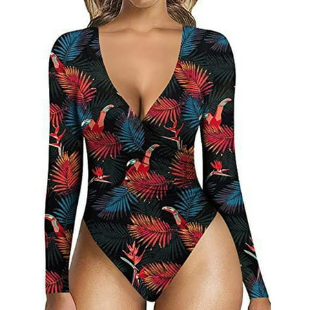

Cindysus Women One Piece Floral Print Jumpsuit Ladies Tights Bodysuit Solid Color Home Onesies Sexy Romper Floral Print XL