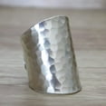 thumbnail image 2 of 925 Sterling Silver Long Boho Statement Ring – Handmade Hammered Wide Wrap Band, Adjustable Shiny Finish Bold Ring for Women, 2 of 9