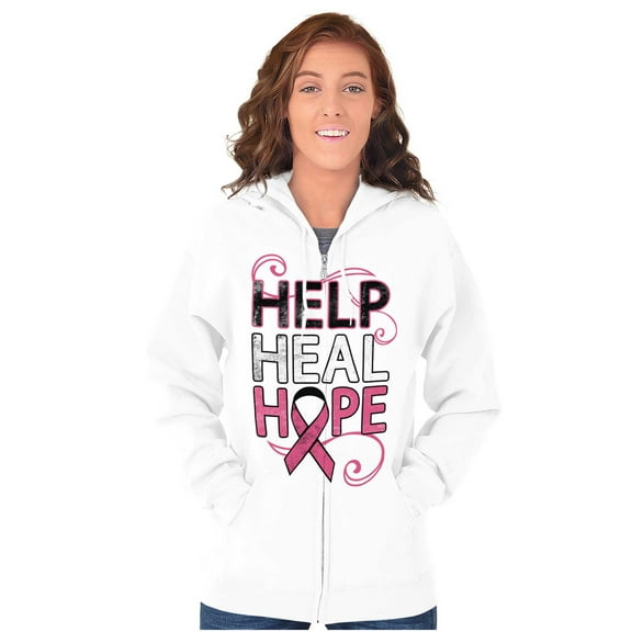 Help Heal Hope Breast Cancer Aware Zip Hoodie Sweatshirt Women Brisco Brands S