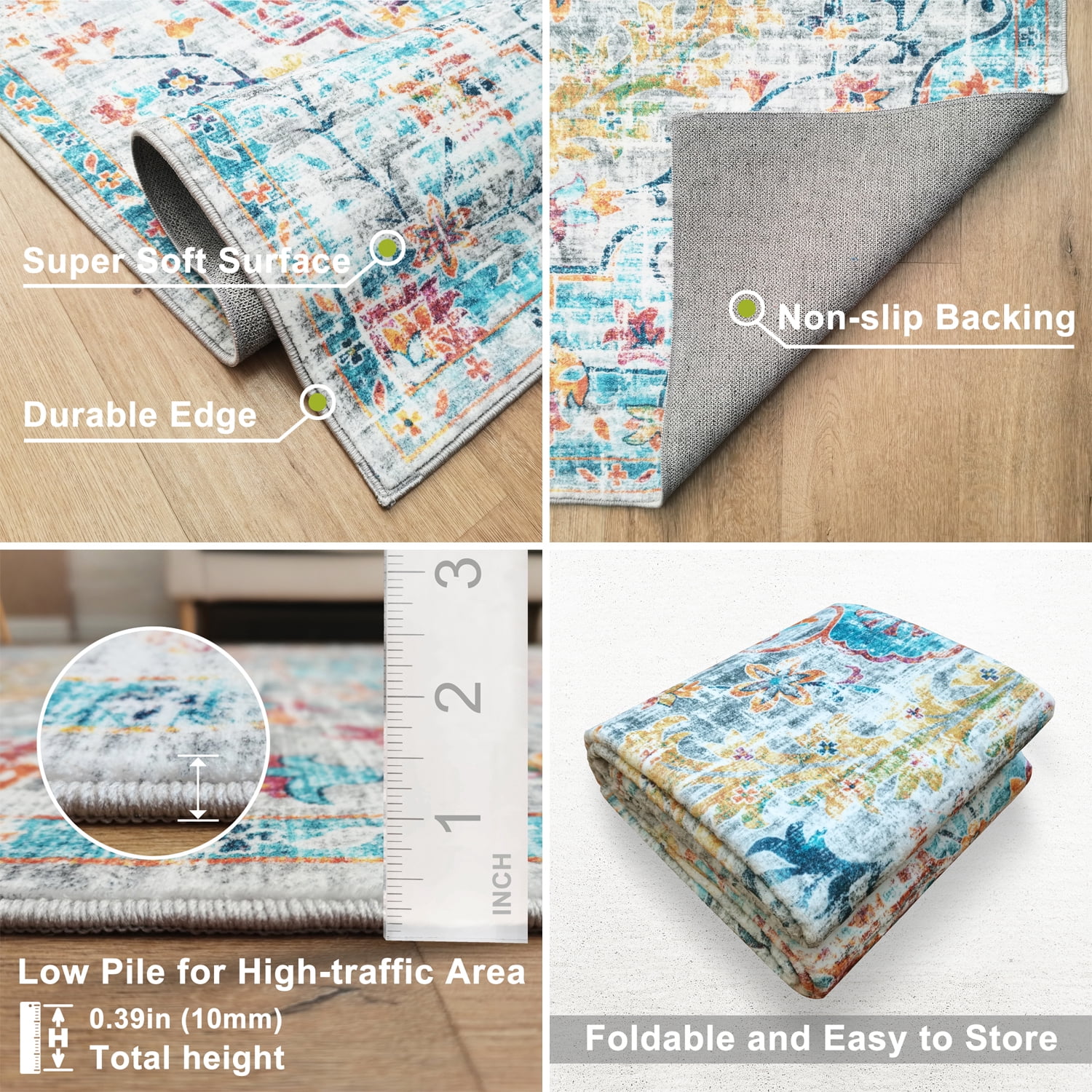 METSAVAIM 8x10 Rug - Ultra Soft Aqua Multi Area Rug for Bedroom, Living Room & Office | Non-Slip Machine Washable Rugs, Ideal for Indoor & Outdoor Use