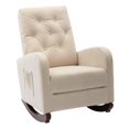 thumbnail image 7 of Rocking Chair, Modern Button Tufted Upholstered Nursery Chair with Fabric Padded Seat, Comfy High Back Armchair Sofa Chair with Side Pocket for Office, Living Room, Beige, 7 of 7