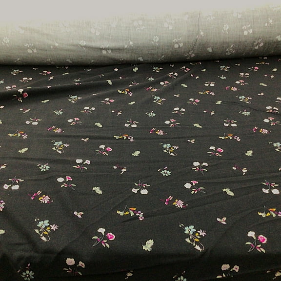 Fabric Challis Rayon Apparel Floral Black Lavender Fushsia Sage Floral E420