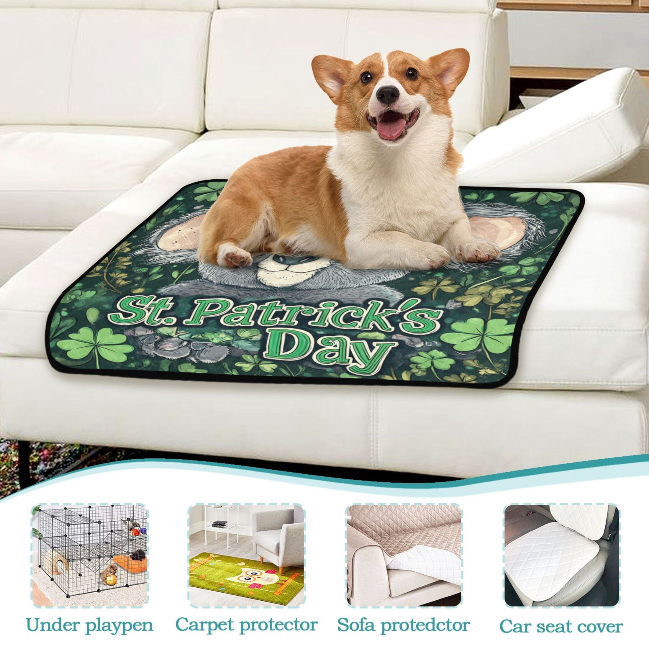 Qxltty Stpatricks Day Cute Koala Cat litter Pads Pet Set of 3 Diaper Mats Center Anti-leakage Layer Absorbent Soft and Comfortable
