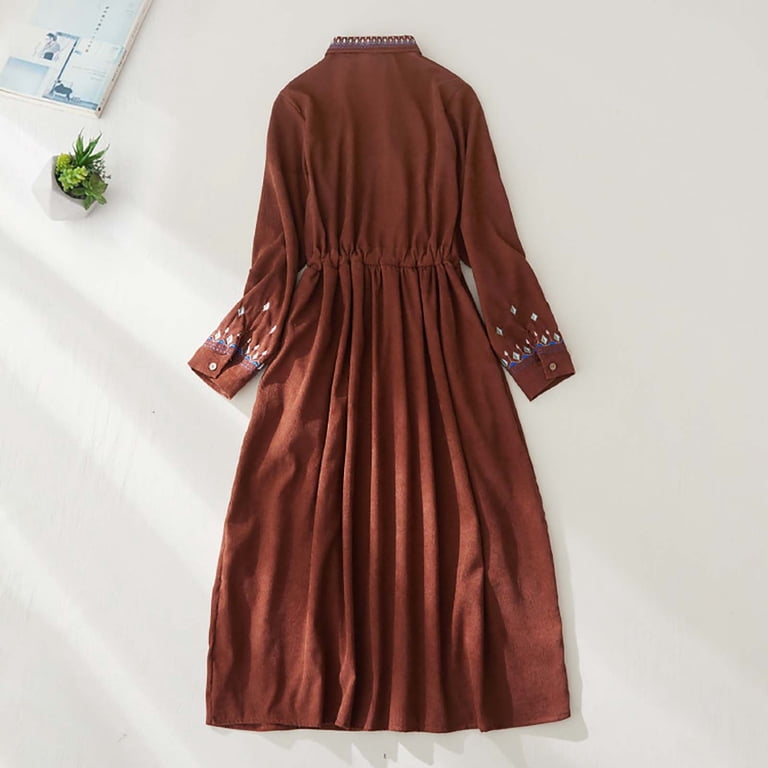fitted lace wedding dress YEXPINE Women's Corduroy Maxi Dress Long Sleeve Cord Button Down Shirt Long  Dress with Belt Coffee at Amazon Women's Clothing store main image 0