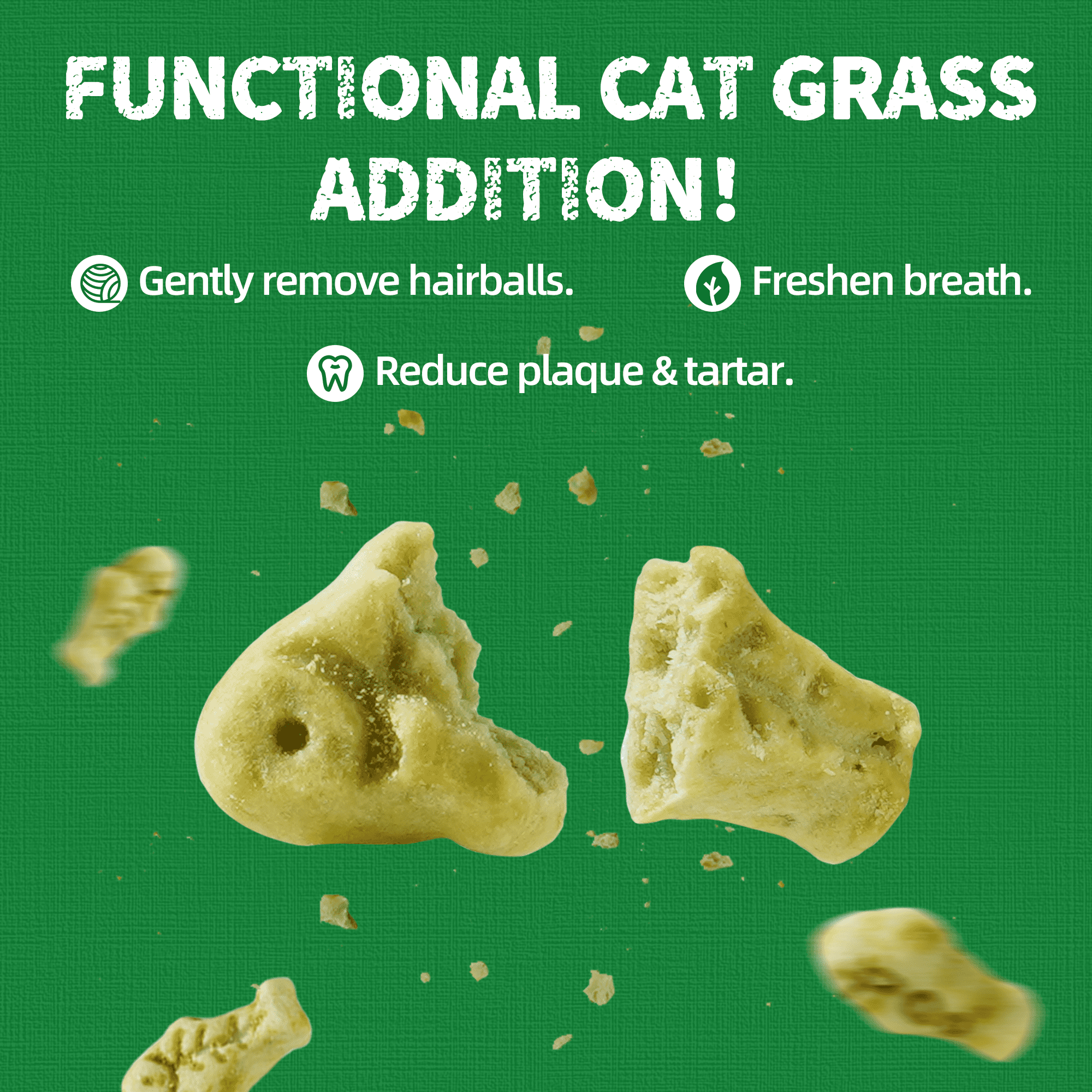 Just Try Cat Grass Treats, Natural Salmon Flavor, Healthy Cat Training Biscuits, Catnip, for Dental and Hairball Control, 13.4 oz