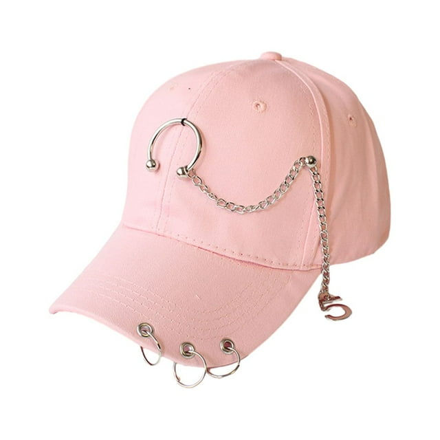 kurtrusly Cotton Hip Hop Style Baseball Cap With Ring Baseball Decor Hat Wide Application Match Style Ring Pink 1Set