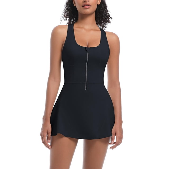 Kaemgyyd Robe de Tennis pour Femmes avec Shorts Intégrés Fermeture Éclair d'Été Robe de Golf Athlétique Extensible Dos Nageur Mini Robe