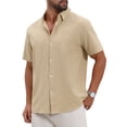 thumbnail image 5 of INSPIRE CHIC Men's Point Collar Short Sleeve Button Down Casual Stripes Linen Shirts 3XL Khaki, 5 of 6