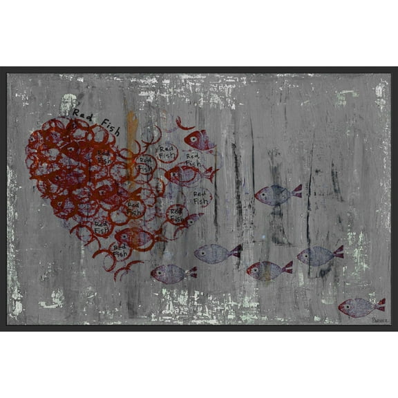 "Fish Heart" Floater Framed Painting Print on Canvas