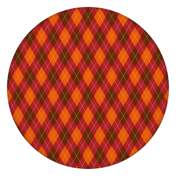 Red and Orange Argyle Pattern Round Fitted Tablecloth with Elastic Edge,Dining Table Cover Waterproof,Outdoor Round Tablecloth for Camping,Dining,Indoor and Outdoor