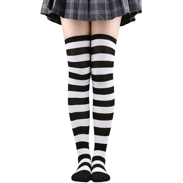Outfmvch Thigh High Socks,Knee High Socks Programmer Socks Over Knee High Socks Striped Stockings Striped Thigh High Socks Thigh High Compression Socks Women Black One Size