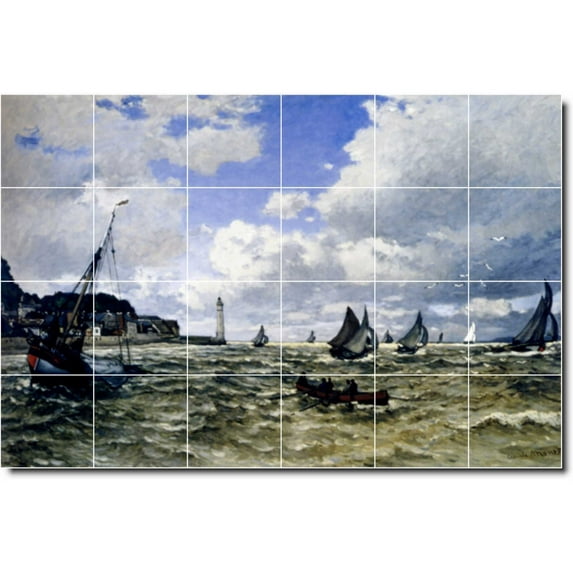Ceramic Tile Mural-Claude Monet Waterfront Painting 130. 72" w x 48" h using (24) 12 x 12 ceramic tiles