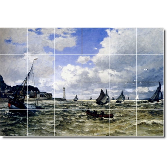 Ceramic Tile Mural-Claude Monet Waterfront Painting 130. 25.5" w x 17" h using (24) 4.25 x 4.25 ceramic tiles