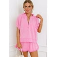 thumbnail image 3 of Chic Women's Pink Half Zip Puff Sleeve Top with Ruffled Shorts Set | [ZhiHiMeRi] | (US 12-14)L, 3 of 12