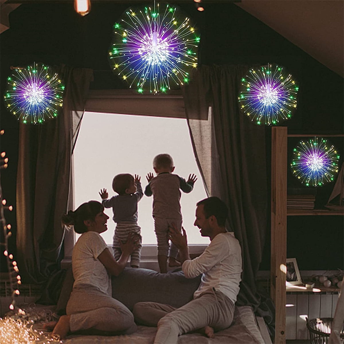 Lot De 4 Guirlandes Lumineuses 200 LED Feu D'artifice - Alimentation Piles, Télécommande, 8 Modes, IP65 - Pour Intérieur/extérieur, Fête, Jardin, Mariage