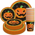 thumbnail image 7 of Darzheoy 10 Pcs Halloween Party Dinnerware Set Orange Black Pumpkin Themed Paper Dinner Plates Cups Halloween Disposable Tableware Party Supplies for Spooky Themed Party, 7 of 7