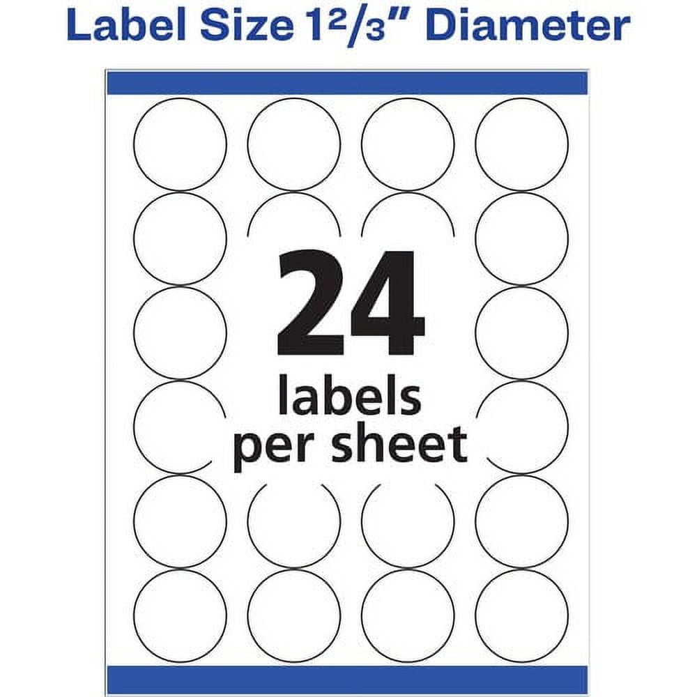 Avery Round Labels, Laser Printers,1-2/3 Permanent Adhesive - 1.67" Diameter - Round - Laser - White - Paper - 24 / Sheet - 25 Total Sheets - 600 Total Label(s) - 600 / Pack