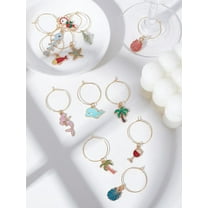 12Pcs Alloy Enamel Wine Glass Charms Mixed Shapes Wine Glass Decoration Brass Drink Markers Charms Ring DIY