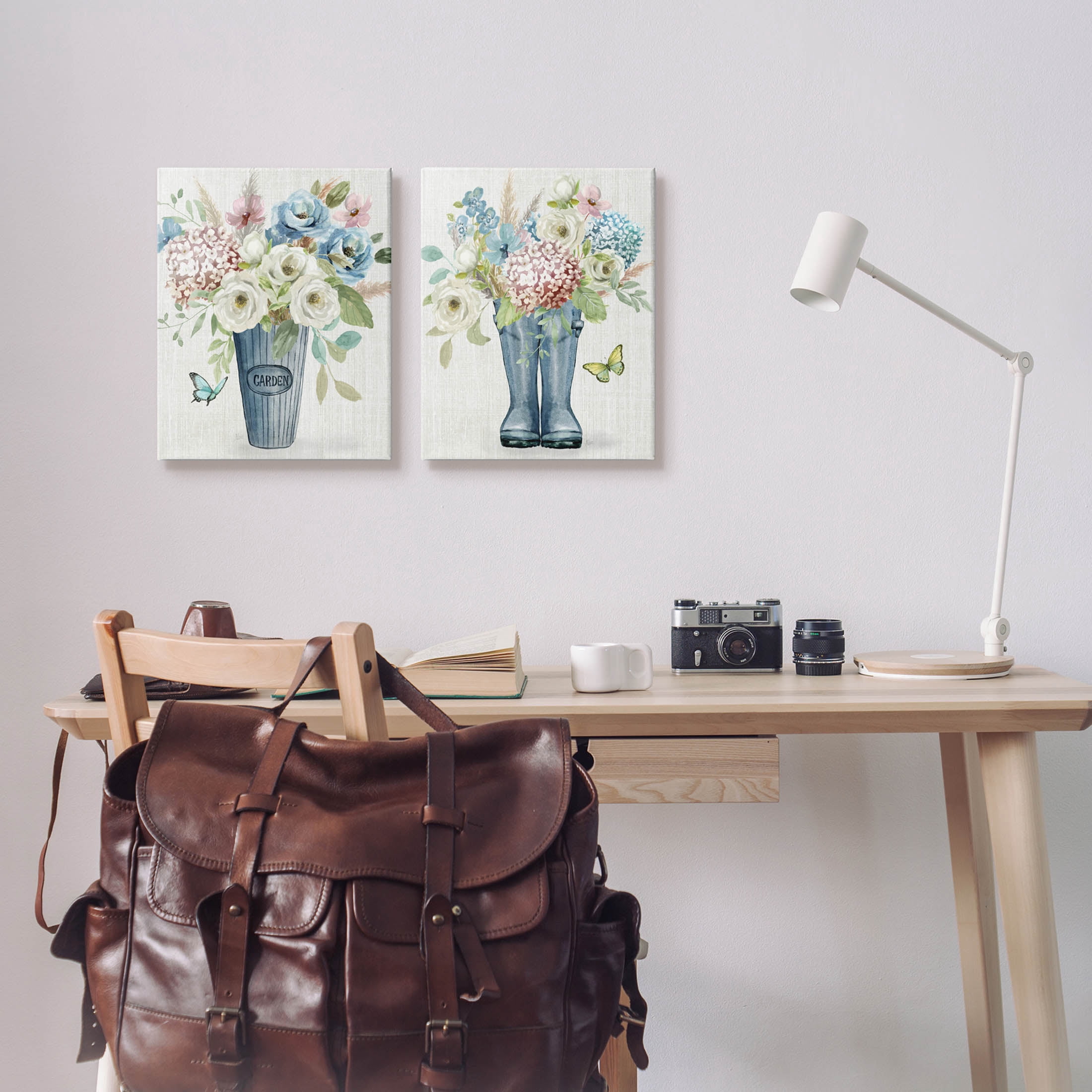 Country Garden Bouquets Rain Boots Botanical & Floral Graphic Art Gallery Wrapped Canvas Print Wall Art, Set of 2