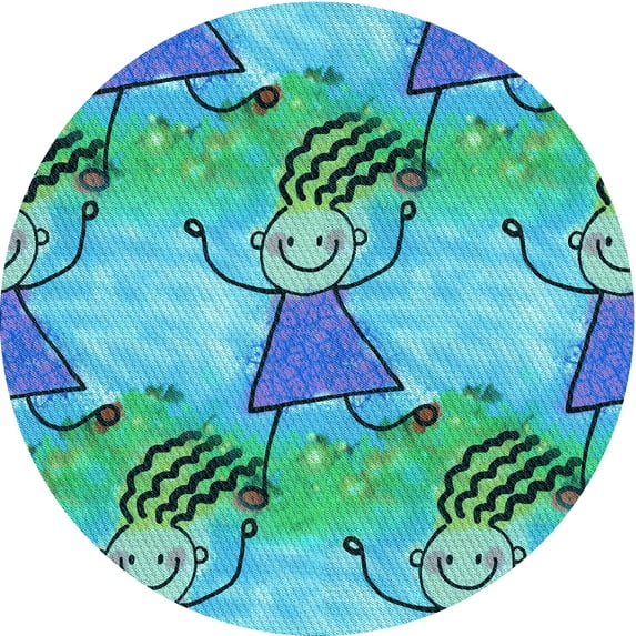 Ahgly Company Indoor Round Patterned Turquoise Green Area Rugs, 4' Round