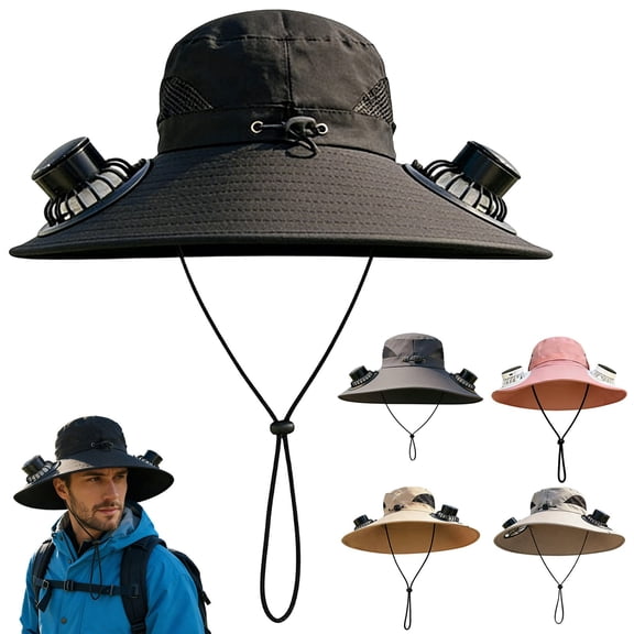 VogueHaven Wide Brim Solar Fan Hat with 2 Solar Fan, Fan Built in Hat with Fans Solar Power, Solar Powered Fan Hat for Outdoor Fishing Travel, 3 Speed Adjustable Fan Hat
