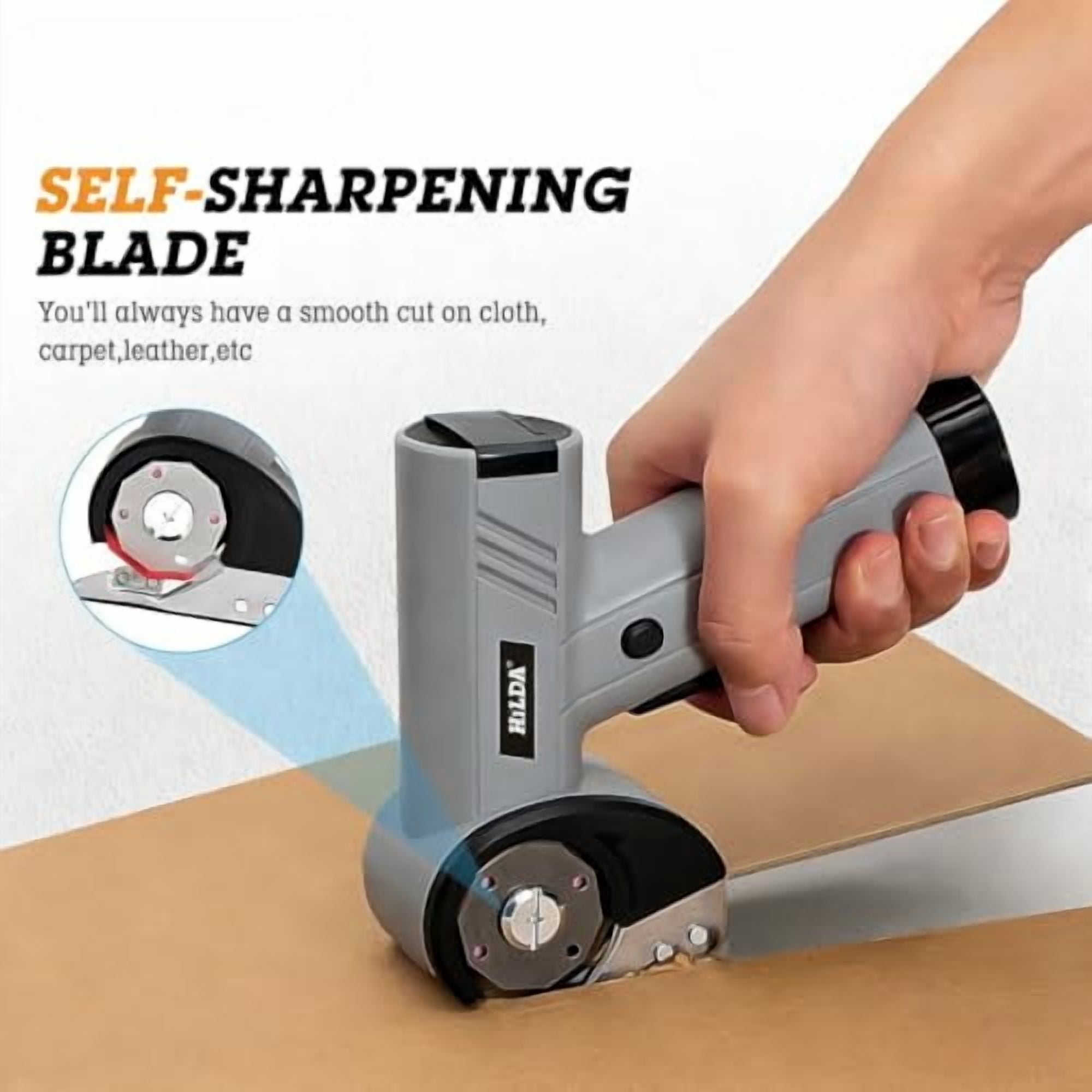 Rechargeable High-Speed Cardboard Cutter, 4V Rechargeable Cardboard Box Cutter with Safety Lock & LED Light, Power Rotary Cutter for Fabric Carpet Leather（white-Two blades）