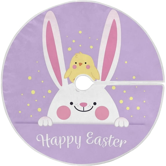 FMSHPON Easter Tree Skirt Colorful Eggs Bunny Xmas Christmas Tree Skirt Stand Mat for Holiday Party Decoration Indoor Outdoor 48 inches