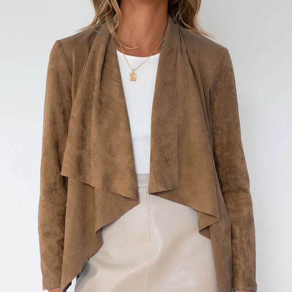 TUWABELL Faux Suede Jacket for Women,Woman's Lapel Solid Color Deerskin Velvet Short Cardigan Jacket Top