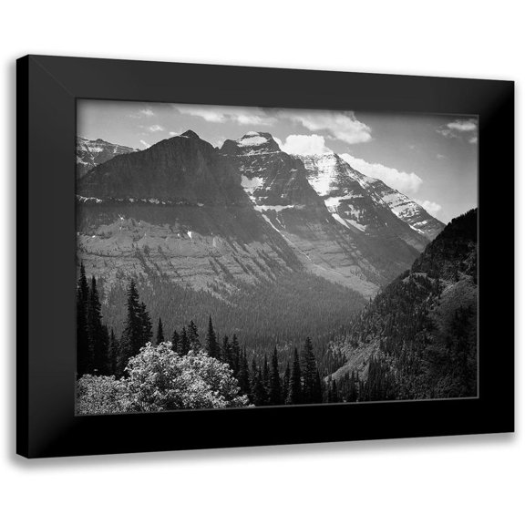 Adams, Ansel 14x12 Black Modern Framed Museum Art Print Titled - Snow Covered Mountains, Glacier National Park, Montana - National Parks and Monuments, 1941
