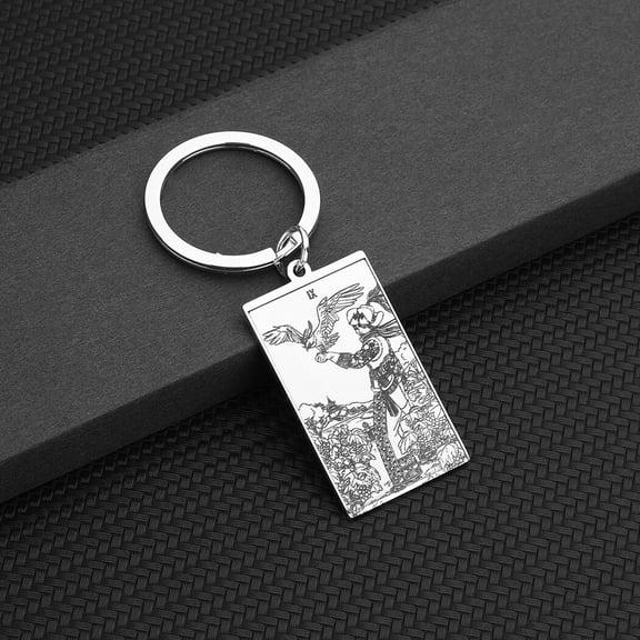 Vintage Tarot Cards Esotericism Keychain Aesthetic Stainless Steel Jewelry Good Luck Amulet Keyring Pendant Key Chain