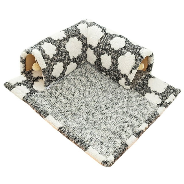 Túnel de gato y juguete de cama Jugando cabaña con bola de interción Centro de actividad de gato de entrenamiento de gatito ligero para chinchillas de Talla M gris